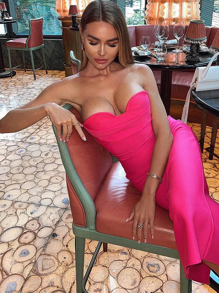 Women's Rainbow Bandage Bodycon Dress - Strapless Cocktail Party Dress For Weddings & Nights Out