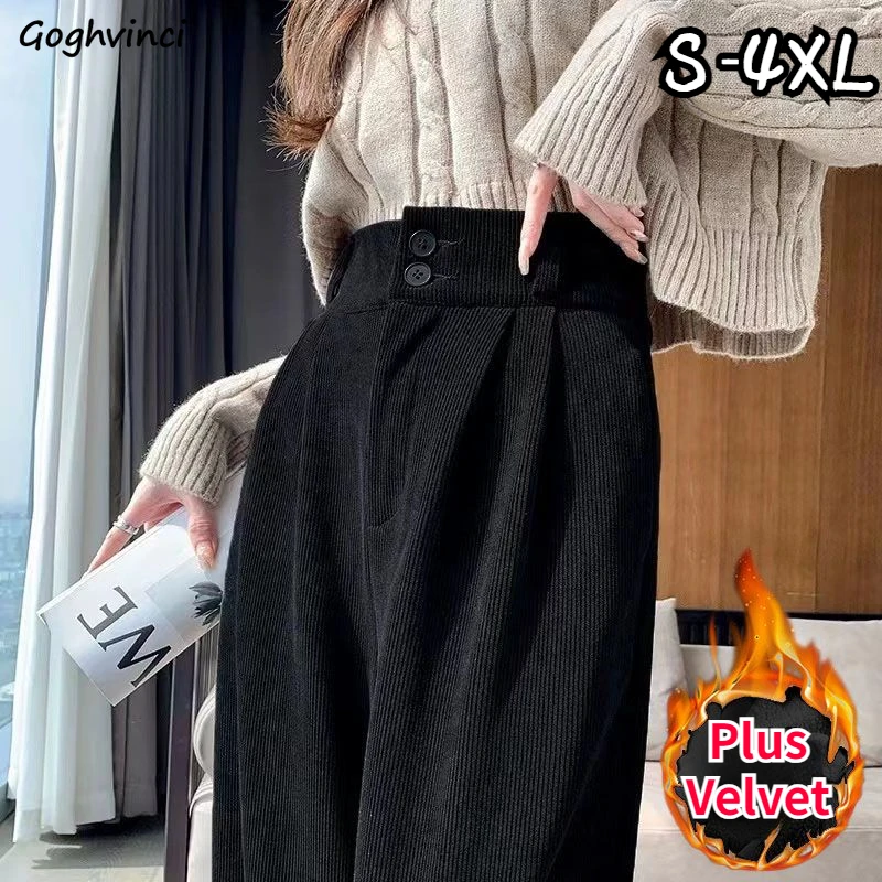 

Plus Velvet Pants for Women Solid Office Ladies Simple Baggy Fashion College Versatile Korean Style Causal Wide Leg Graceful Ins