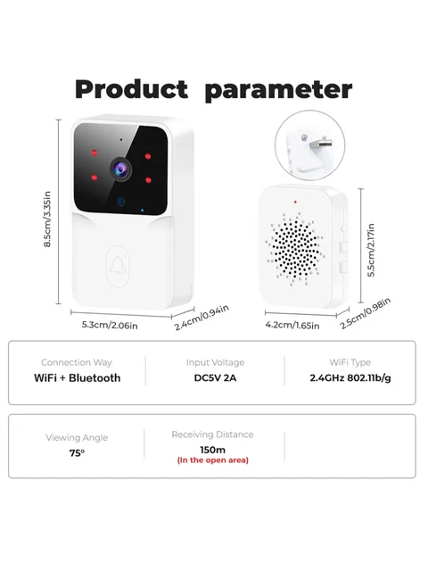Rechargeable WiFi Video Doorbell, HD Night Vision, 1-to-1 Home Intercom 6