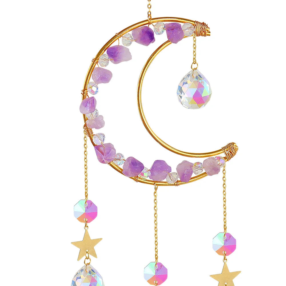 Crystal Pendant Sun Light Catcher Hanging Curtain Windchimes Rainbow Chaser Star Moon Pendant Home Garden Decor Wind Chime