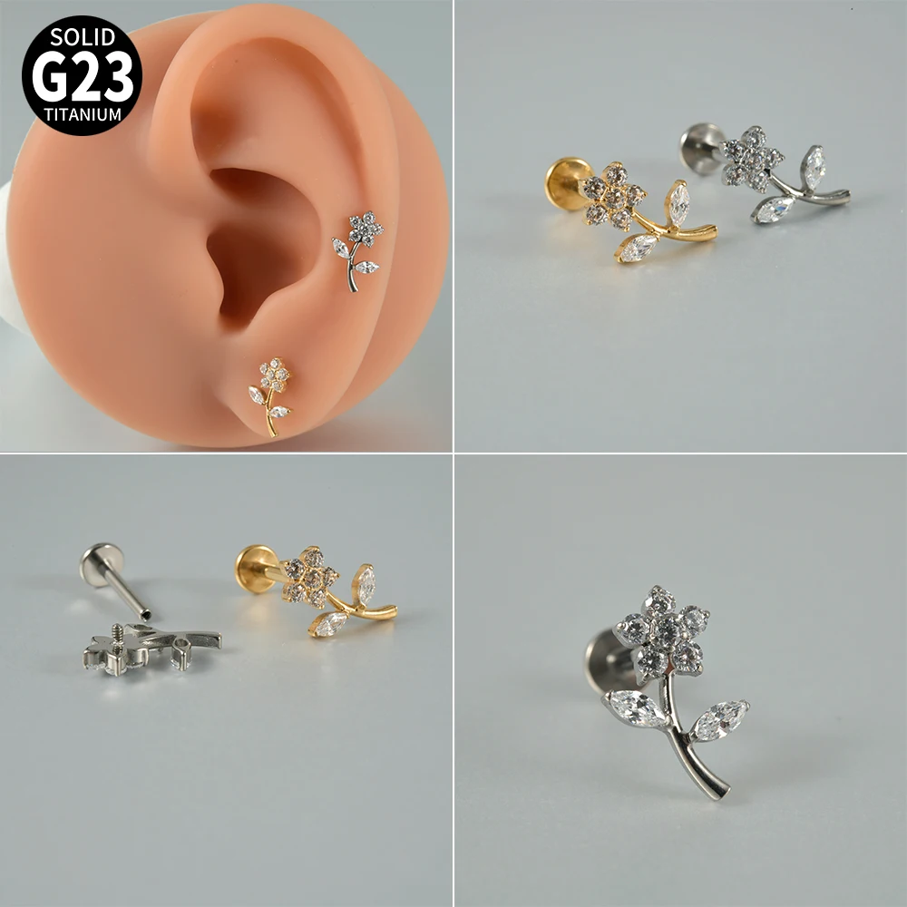 H'eres/ヒアーズ SPINAL SINGLE PIERCE Threadless Flat Back Earrings Tragus Piercing Jewelry, 3