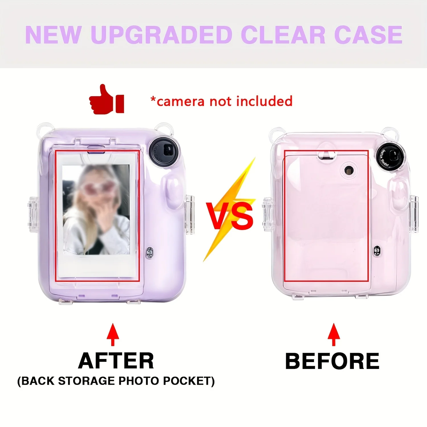 5-piece set for Fujifilm Instax Mini 12 camera, protective case + sticker + shoulder strap, can hold 10 films on the back