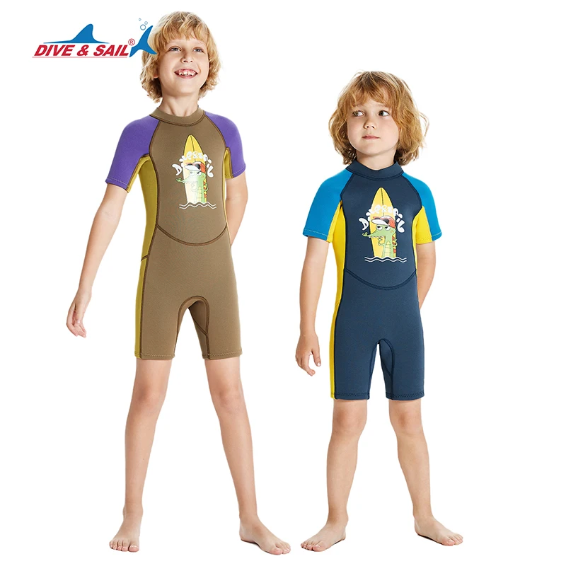 

Детский Гидрокостюм для мальчиков и девочек, неопреновый теплый купальник 2,5 мм, короткие костюмы для дайвинга, сплошной мокрый костюм с застежкой-молнией сзади для детей, малышей, молодежи