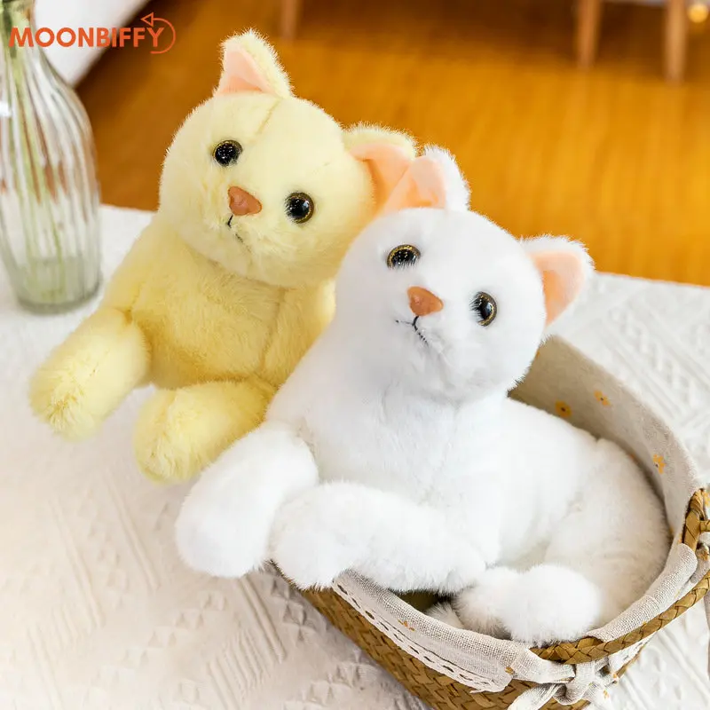 

Cat Doll Kawaii Plush Cats Like Real Prone Cat Plush Stuffed Pure Colors Grey White Yellow Kitten Toy Pets Animal Kids Gift Toys