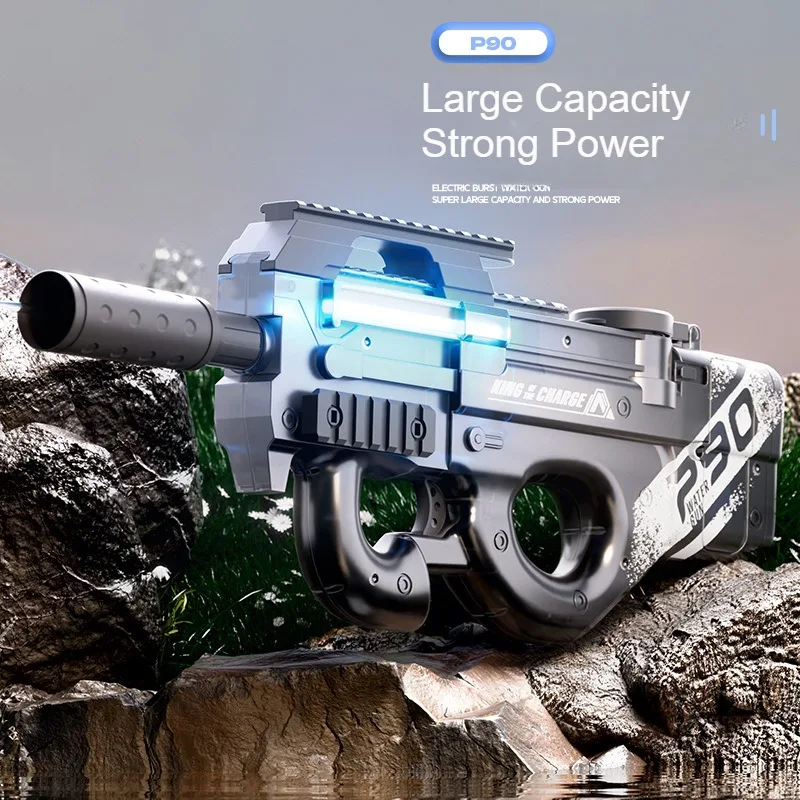 2024 AUG P90 Electric Water Gun Cool Light Spray Gun Fully Automatic Summer Beach Pool Children Outdoor Fun Toy For Kids Adult 6