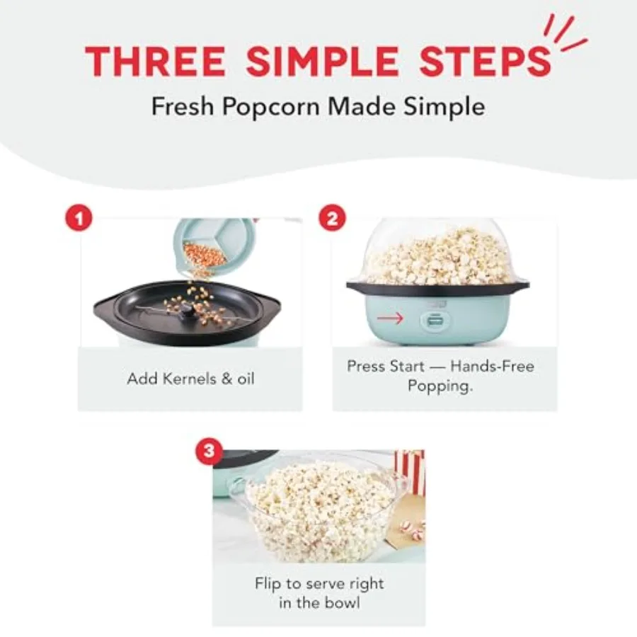 Popcorn maker clear bowl doubles as serving bowl easy pour design