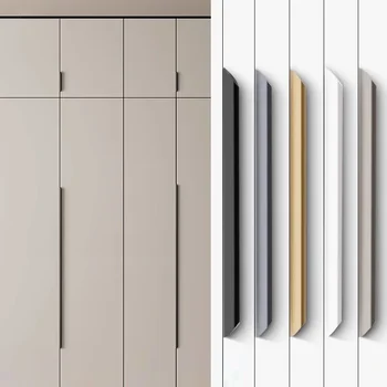 ประตูตู้ที่มองไม่เห็นจับตู้เสื้อผ้าโมเดิร์นสีดําทองตู้ลิ้นชักขอบซีลประตู Handle Light หรูหราไม่มีการเจาะ 1