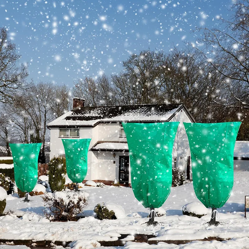 Plant Covers Freeze Protection Frost Covers Drawstring Plant Protection Cover Bags Outdoor Winter Trees Warm