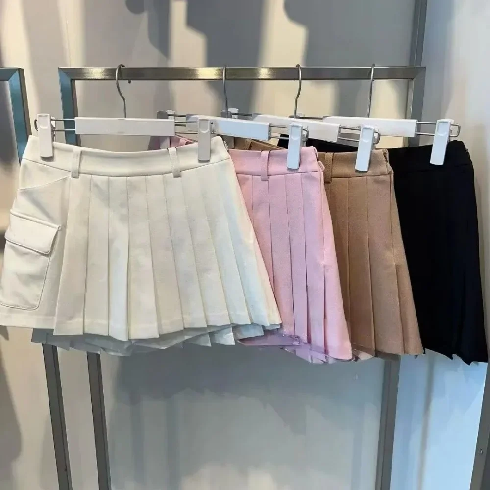 

Golf Women's Versatile Early Autumn Logo Solid Color Pleated Pocket Short Skirt