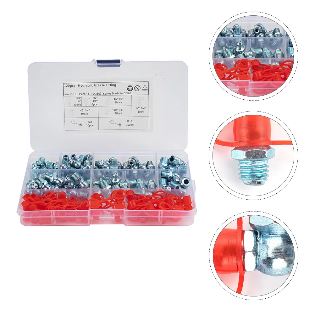 

120 Pcs/set Leaf Spring Nut Hydraulic Zerk Grease Fitting Kit Parts Butter Mouth