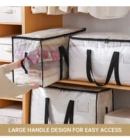 1/2 pièces Sacs de rangement pour couettes, portables, grande capacité, pour articles de literie, organisateur de placard de chambre, sacs de déménagement transparents 5