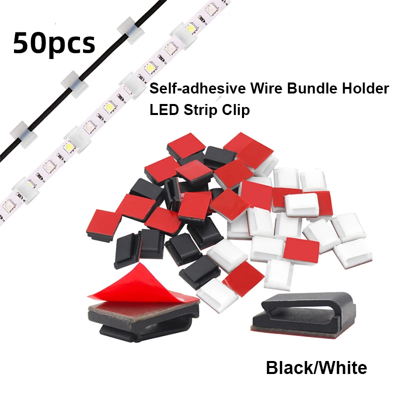 10pcs/30pcs/50pcs Self-adhesive Wire Bundle Holder Tie Mount Clip for10mm wide Fix LED Strip lights Connector Tie Mount Suitable