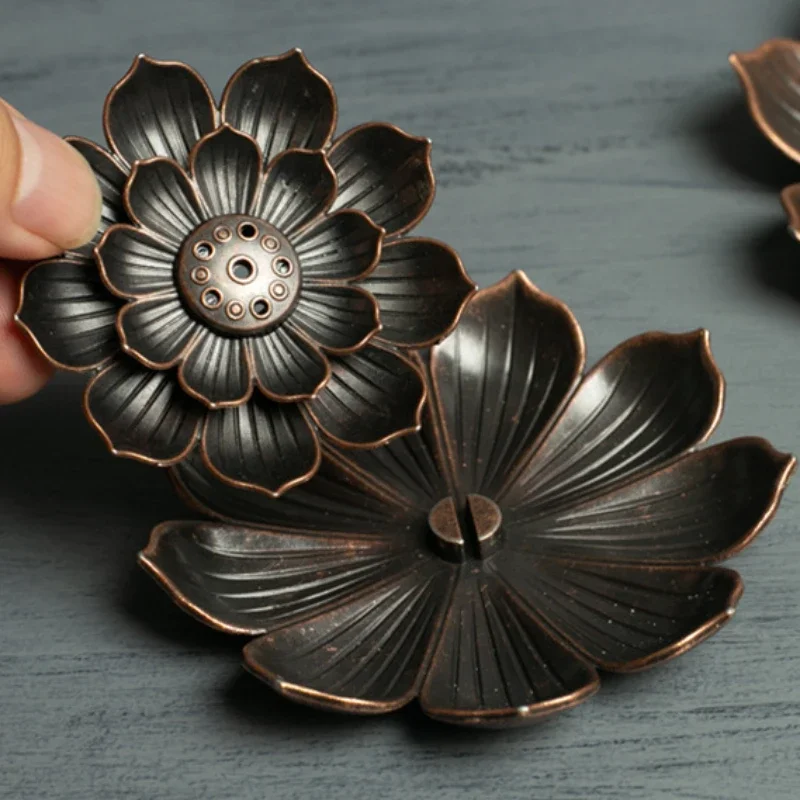 Incense Holder for Sticks Alloy Incense Burner Creative 3 levels Lotus Incense Stick Holder and Detachable Ash Catcher — view 2