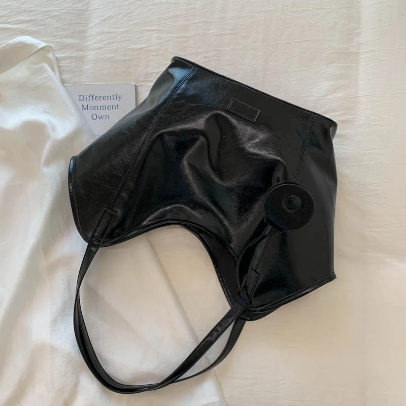 Schwarze Damentasche, große Kapazität, Umhängetaschen, hochwertige Lackleder-Handtaschen und Geldbörse, weibliche Retro-Tragetaschen, Sac a Main – Detail 12