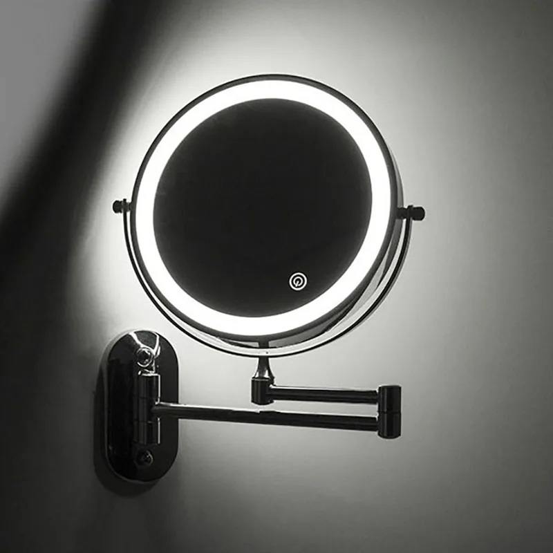 Wall Folding Makeup HD Mirror Double Side Fill Light Magnifying USB Charging Led Tricolor Dimming Bathroom Cosmetic Mirrors 2
