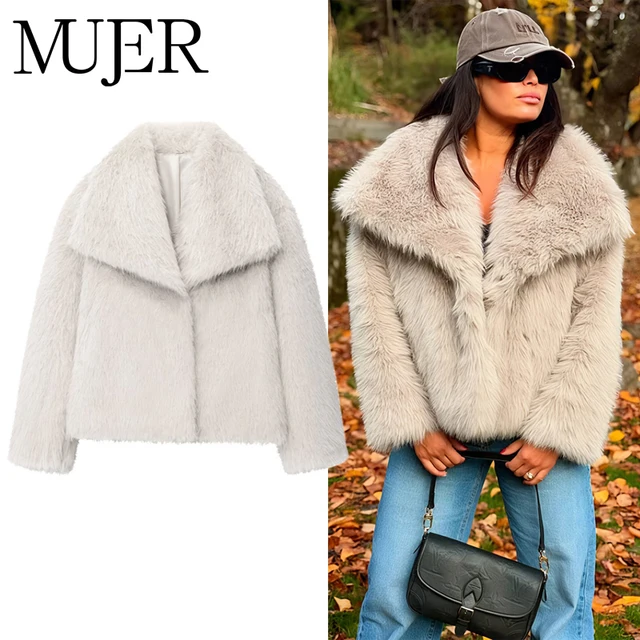MUJER Faux Fur Coat Plush Fluffy Women's Jacket 2025 Woman Autumn Winter New in Outerwears White Red Gray Black Blends Coats 1