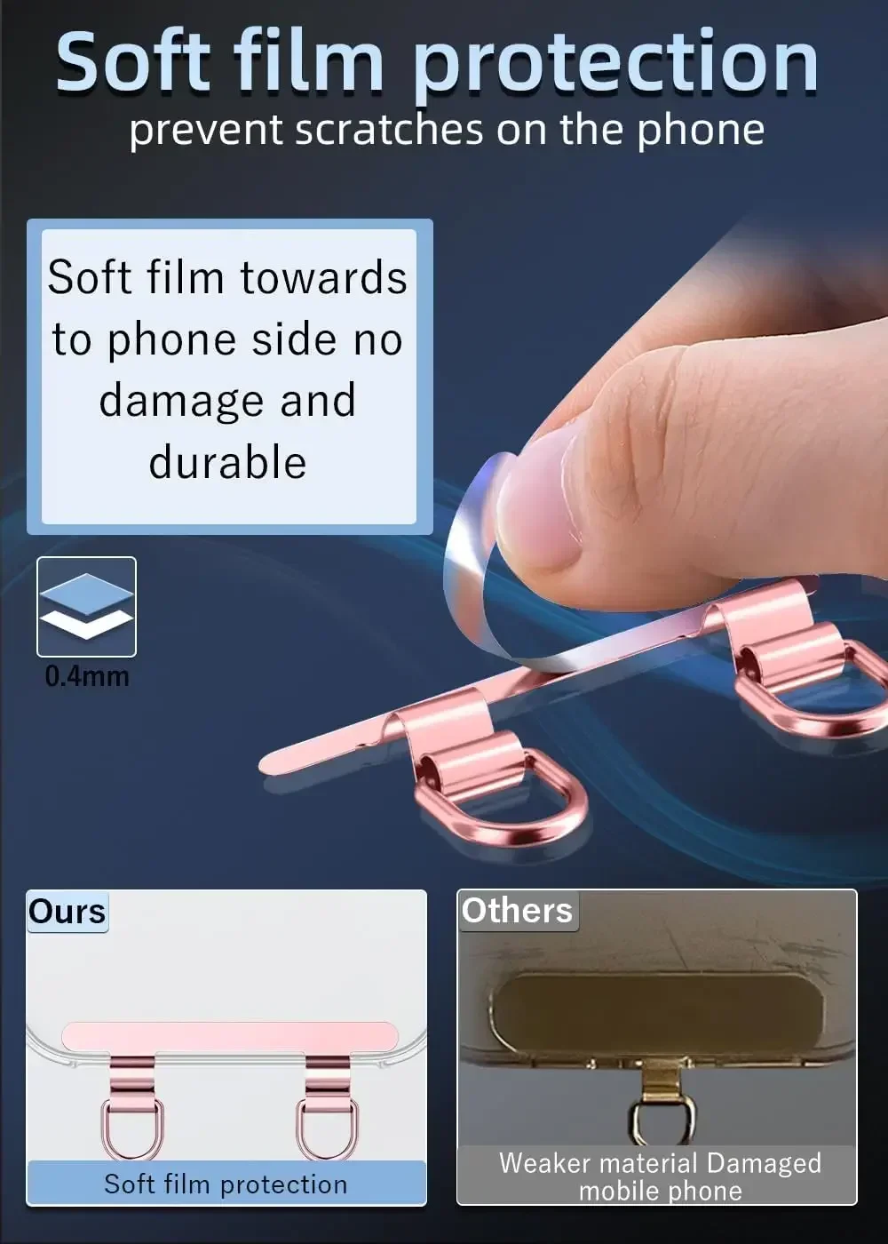 Stainless Steel Metal Phone Lanyard Gasket Patch Anti-lost Phone Rope Card Clip For iPhone 16 15 Replacement Strap Hang Cord Tab