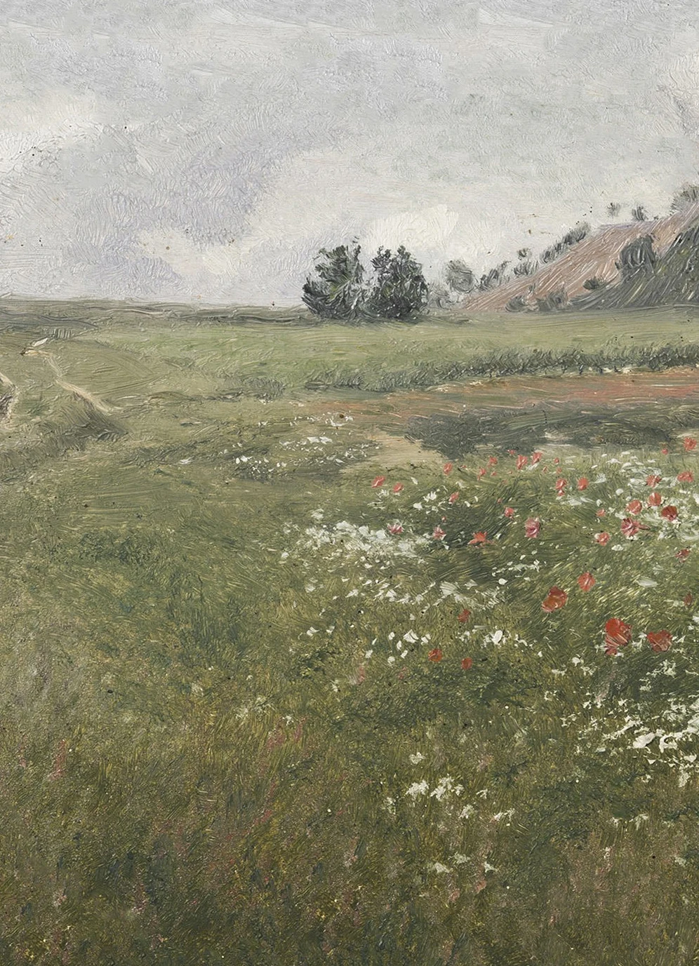 Wildflower Field Canvas Painting - Neutral Landscape Art for Farmhouse Living Room Decor
