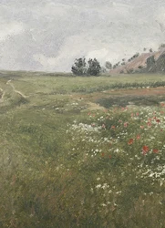 Wildflower Field Canvas Painting - Neutral Landscape Art for Farmhouse Living Room Decor (By - 5)