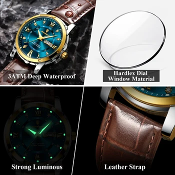 POEDAGAR Luxury Business Men Watch Waterproof Luminous Week Date Man Wristwatch High Quality Leather Sports Men's Quartz Watches 4