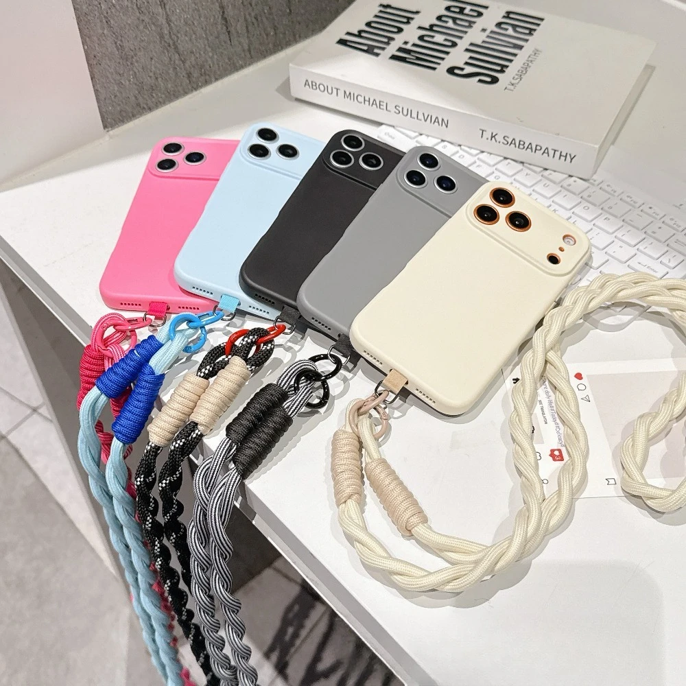 Elegant Shockproof Solid Color Necklace Phone Case with Cord Lanyard