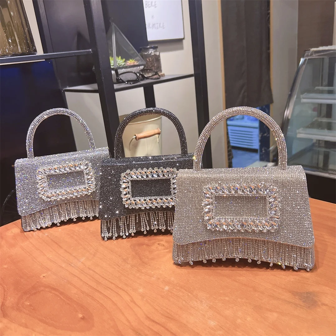 

Luxury Tassel Rhinestone Women Shoulder Bags Diamonds Handbags Crystal Mesh Shoulder Crossbody Bag Glitter Evening Party Purse