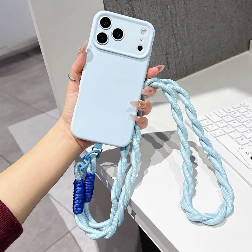 Elegant Shockproof Solid Color Necklace Phone Case with Cord Lanyard