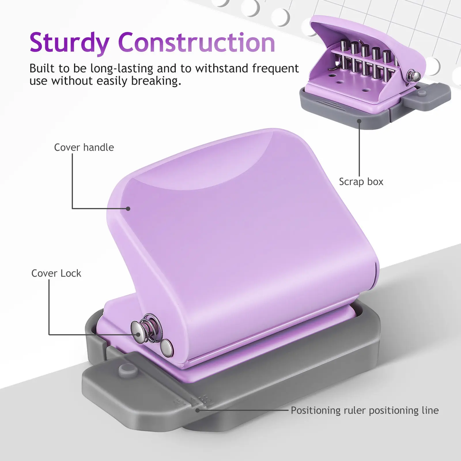 6홀 루즈리프 홀 펀처 수동 바인더 펀치 (스파이럴 노트, 플래너, 문서용) 휴대용 컴팩트 깔끔한 프레젠테이션