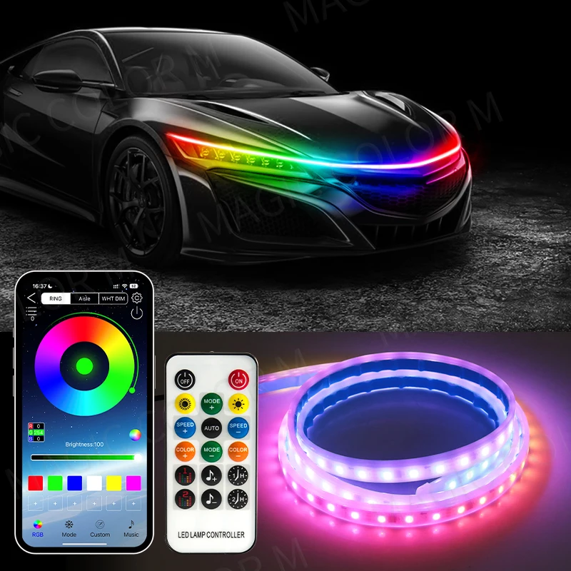 LED RGB Car Hood Light Daytime Running Light Colorful Flexible DRL