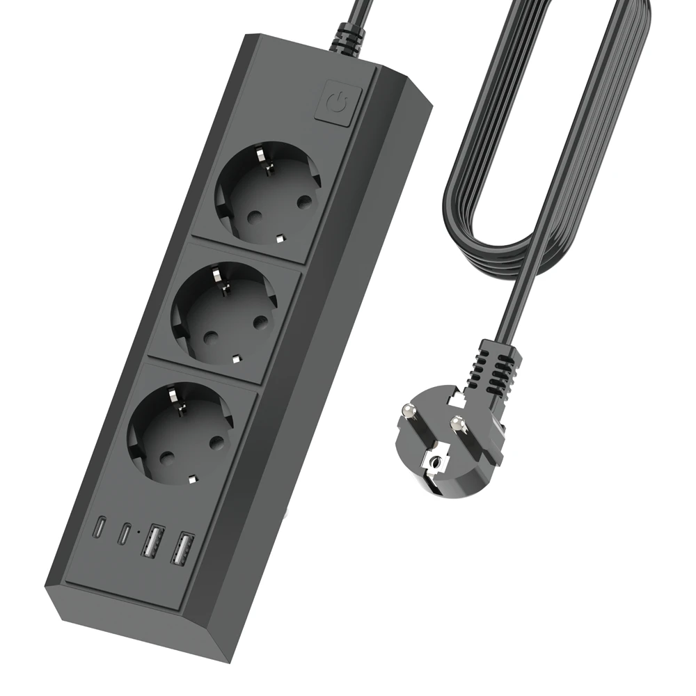 Power Strip 7 IN 1 2500W EU Plug 1.5M Extension Cord Socket Extender With 3AC Outlets 4USB 17W Fast Charging 7 Safety System