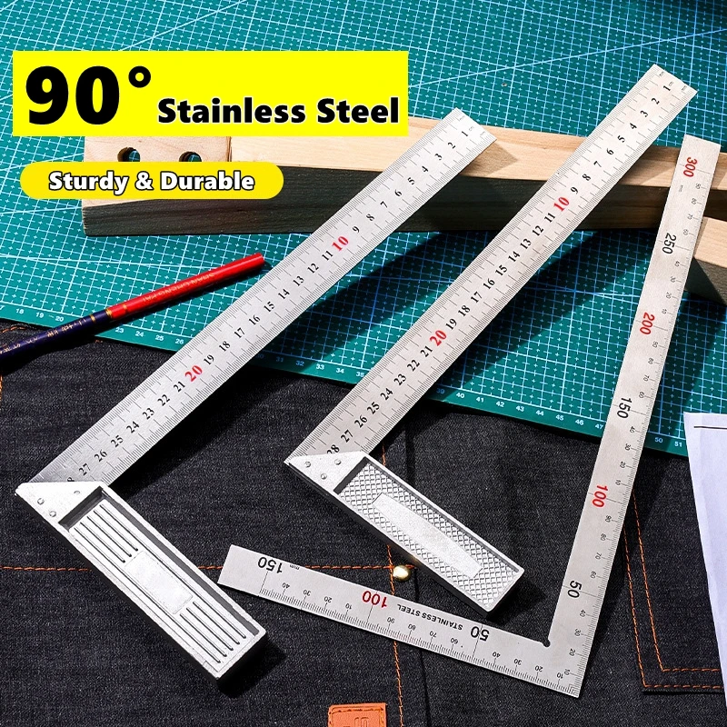 300/500mm Aluminum Alloy Square Ruler Right Angle 90&deg; Turning Ruler Woodworking Steel Turning Measuring Tools Gauge