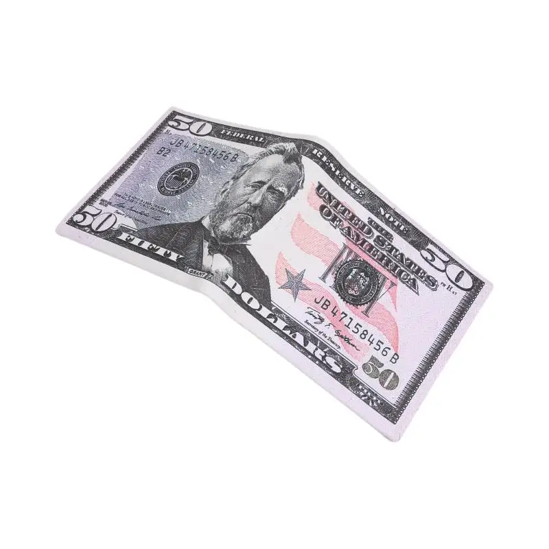 Men's Canvas Money Wallet with Currency Pattern and ID Card Holder