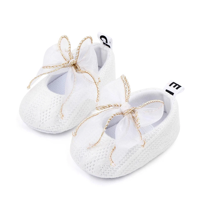 

VISgogo Newborn Baby Girls Princess Flats with Bowknot Soft Sole Non-Slip Knit Sweet Crib Shoes Girls Cute Shoes