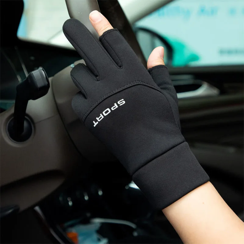 

women's touch screen plush spring autumn winter dew two finger anti slip and warm gloves, single side reflective cycling gloves