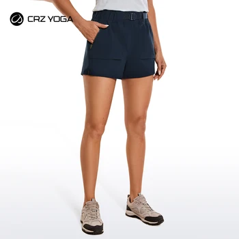 CRZ YOGA Women's Waterproof Stretch Hiking Shorts: Mid Rise Summer Outdoor Golf Workout Shorts Zip Pockets with Belt - 3'' 1