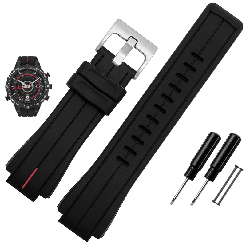 High-Quality Black Waterproof Silicone Sports Watchband - Men's 24mm
