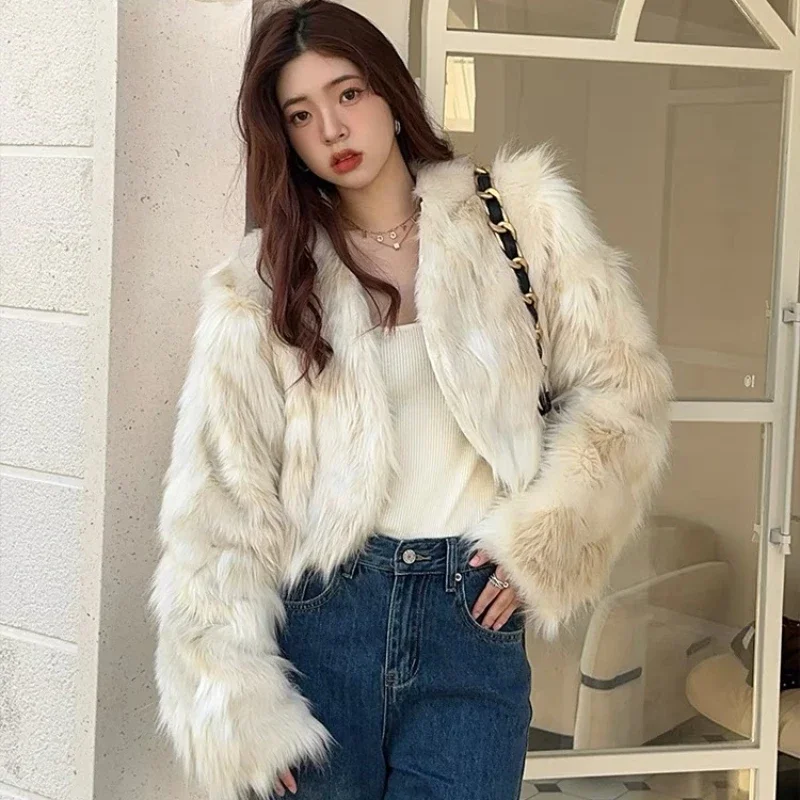 

Casual Solid Women's Faux Fur Winter Snowsuit Korean V-neck Coat Female Clothing Long Sleeve New Slim Fashion Fox Fur YCMYUNYAN