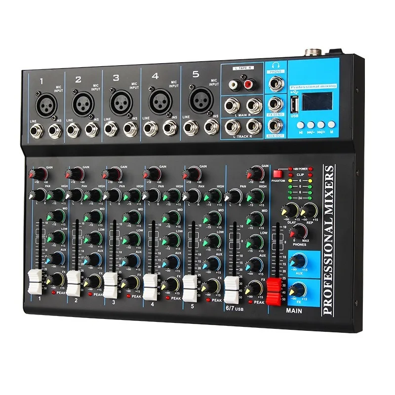 MG 시리즈 프로페셔널 오디오 믹서 - 6채널 블루투스 USB MP3 48V 팬텀 파워 7밴드 EQ 스테이지 DJ 레코딩 스튜디오용