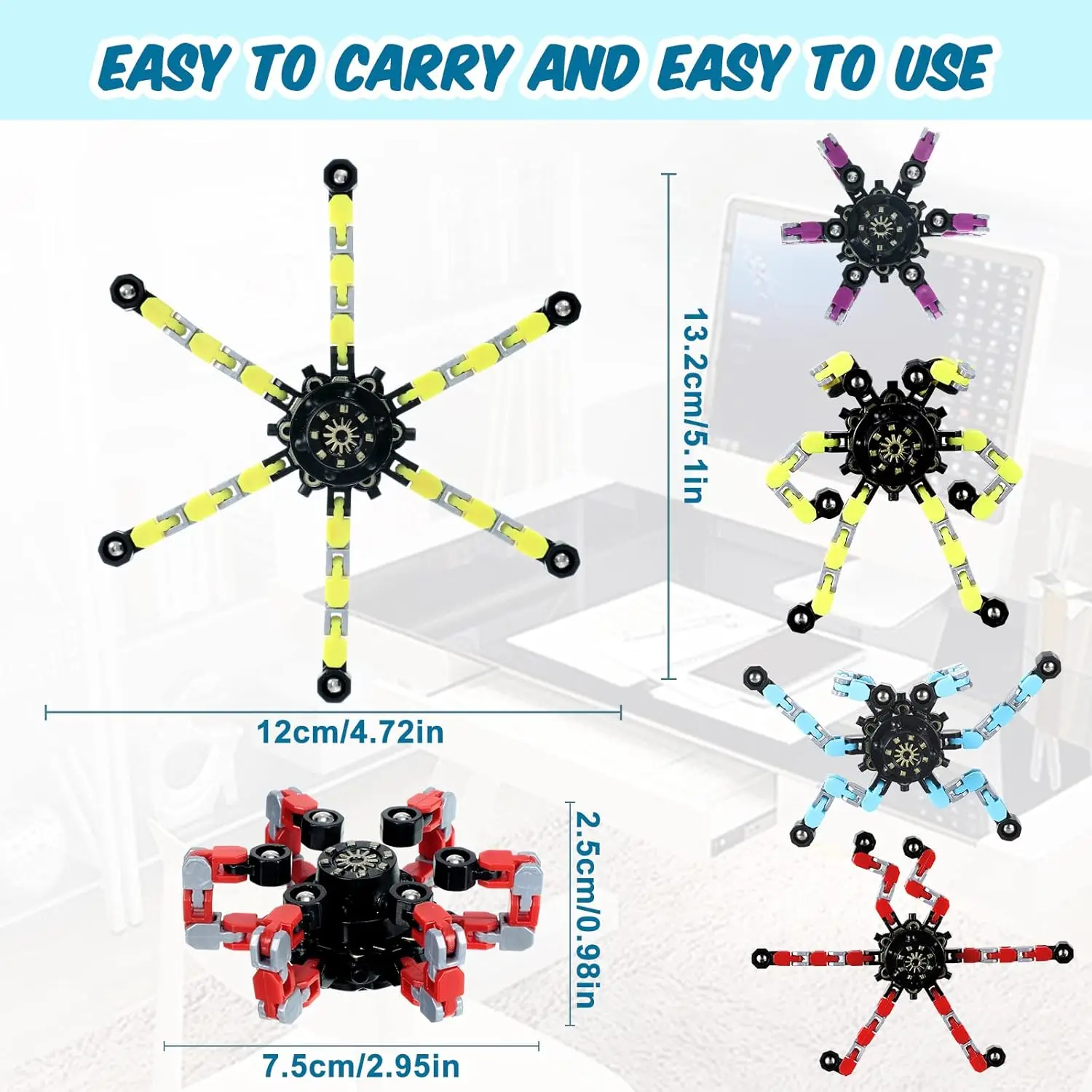24-64 PCS Transformable Fidget Spinners Fingertip Gyros Stress Relief Sensory Toys for ADHD Autism Kids Gifts Classroom Prizes
