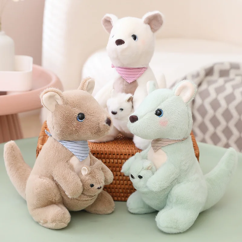 Small Realistic Kangaroo Mommy with Baby Stuffed Animals Plushies Toy Cute Plush Kangaroo Gift for Kids Birthday Car Seat Sofa