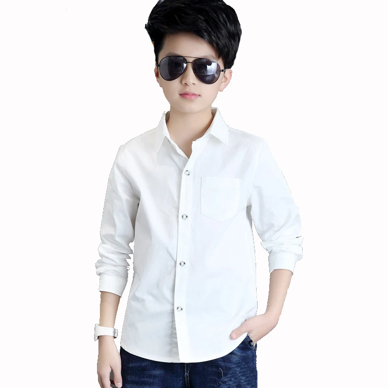 Camisa de larga para niños, a la moda ropa de algodón, color blanco sólido, con cuello y botones, para Primavera 2021, 8 y 12 años| Camisas| - AliExpress