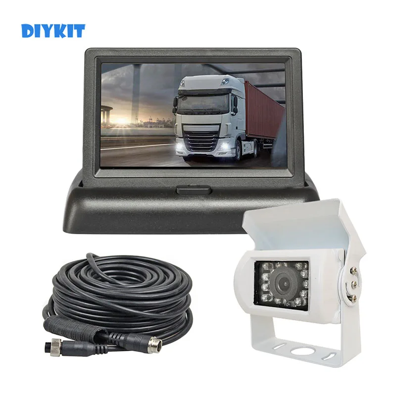 

DIYKIT DC12V-24V 4PIN 4.3inch Reverse Rear View Car Monitor Waterproof CCD Backup Night Vision Bus Truck Camera White