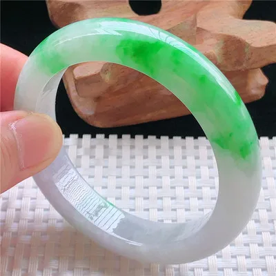 

zheru jewelry natural Burmese jadeite 54mm-64mm light green two-color bracelet elegant princess jewelry best gift