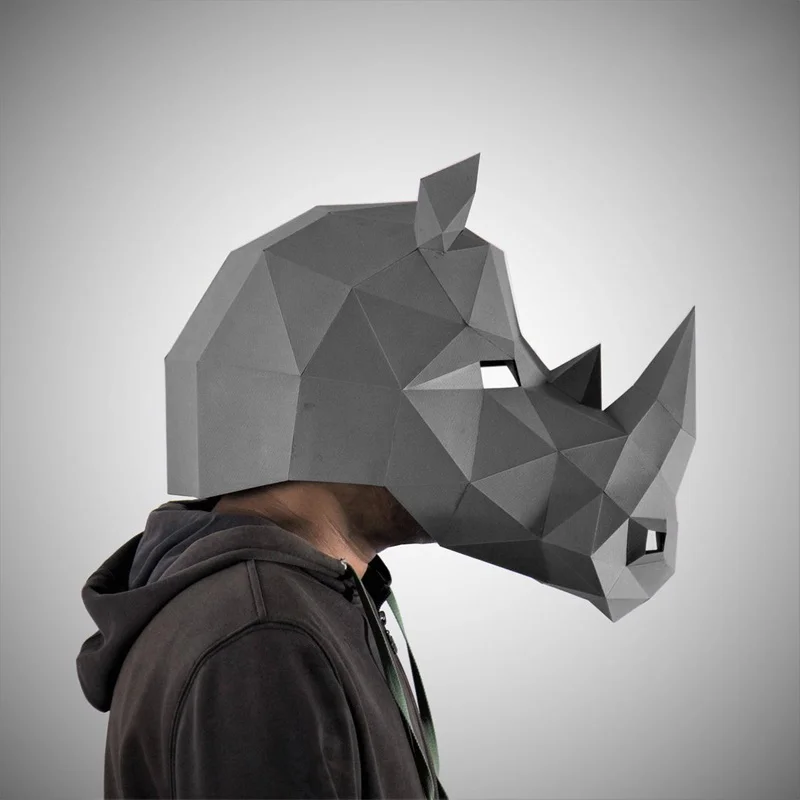 Wearable Mask Rhino Hippo 3D Paper Model DIY