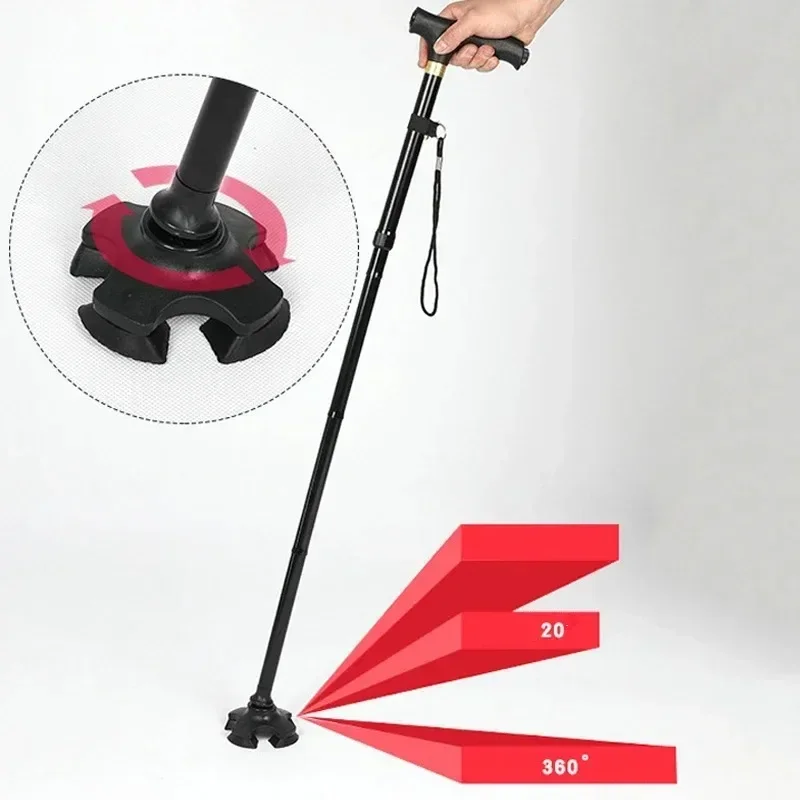 LED Light Folding Walking Stick Adjustable Height Anti-Slip Collapsible Crutch Walking Cane for Elderly Lightweight Men's Crutch