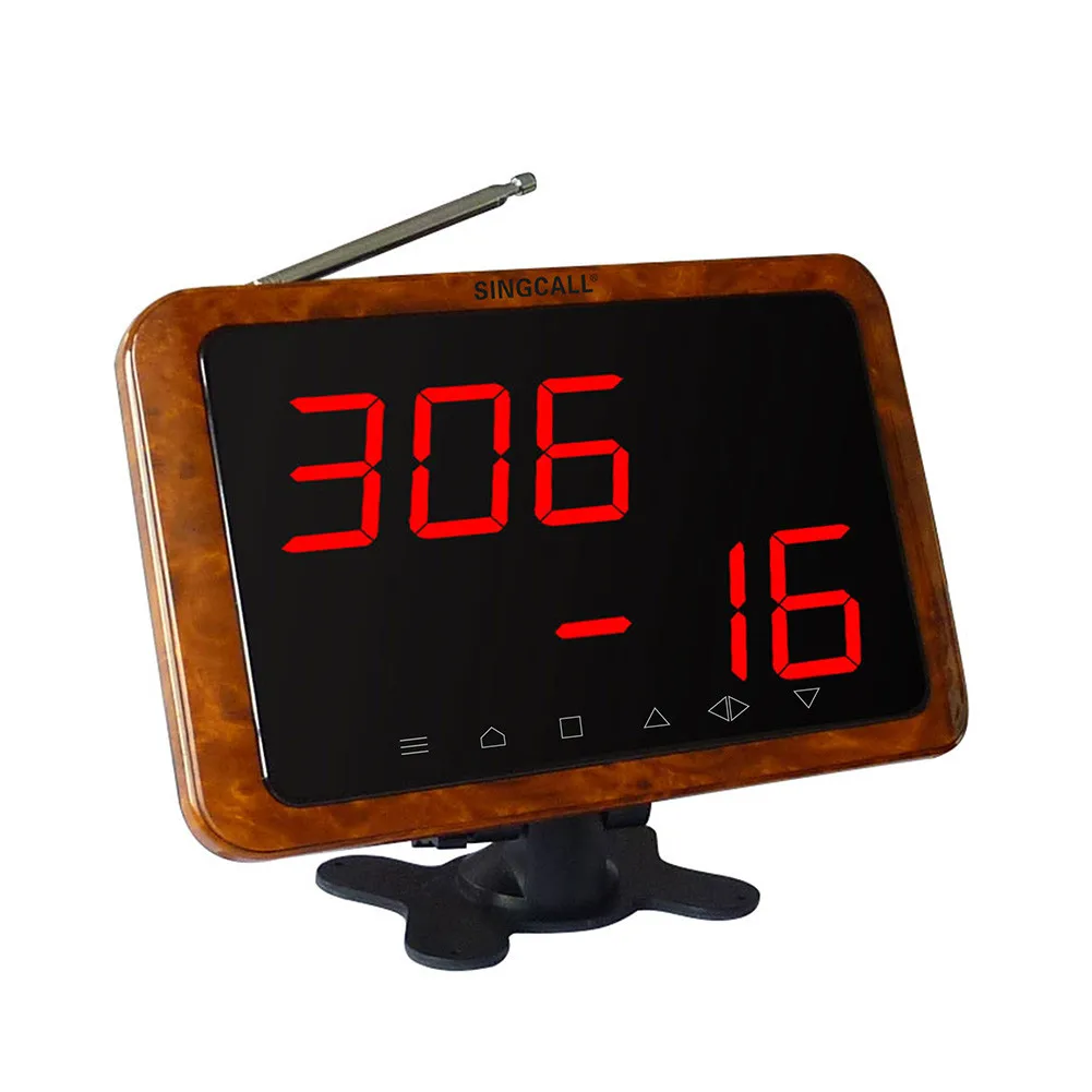 SINGCALL Wireless Cafe Service System, 5pcs Wood Color Table Bells and 1pc Screen Display Receiver for Resturant
