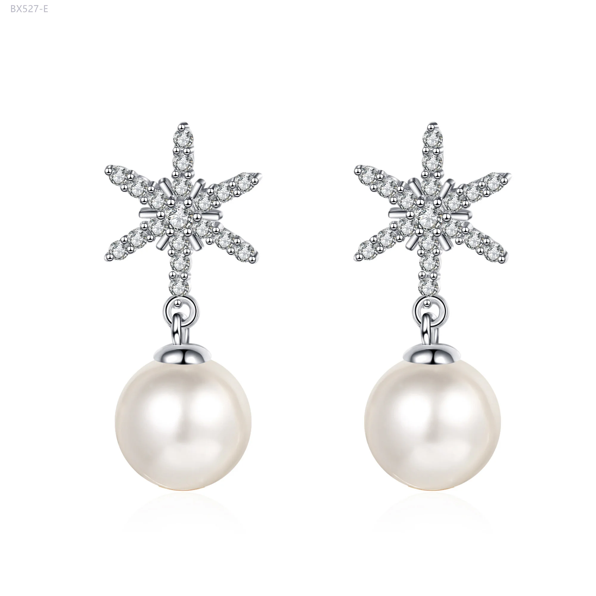 

New Creative Shiny Crystal Snowflake Six Stars Shape 24.6Cents VVS D Moissanite Diamond Silver 925 Earrings