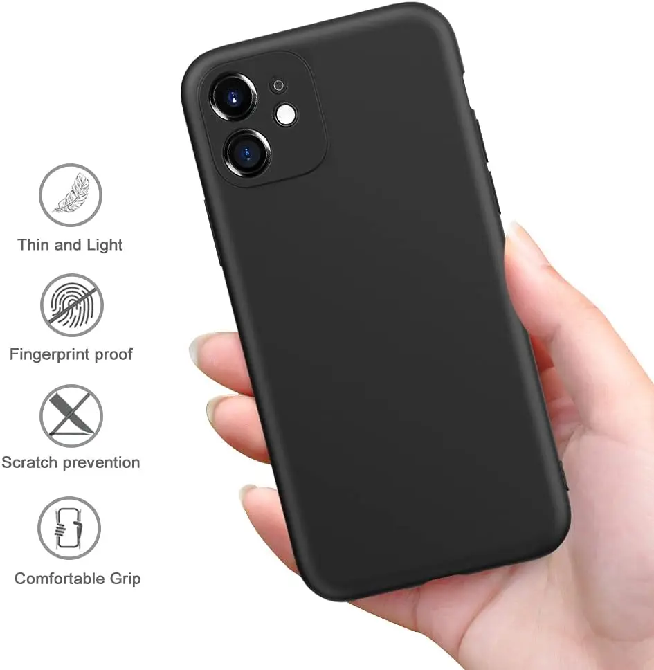 Sleek Black Shockproof Silicone TPU Phone Case with Protective Lens Cover