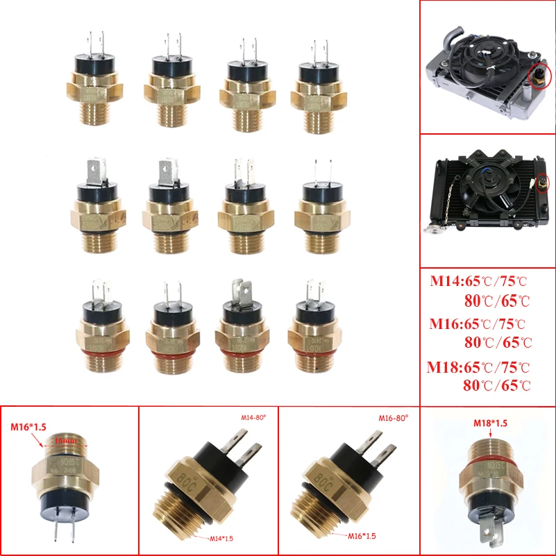 【Lowest Prices Online】 M14/M16/M18*1.5 65/75/80/85℃/Motorcycle Electric Radiator Coolant Fan Water Temperature Thermostat Switch Temp Sensor
