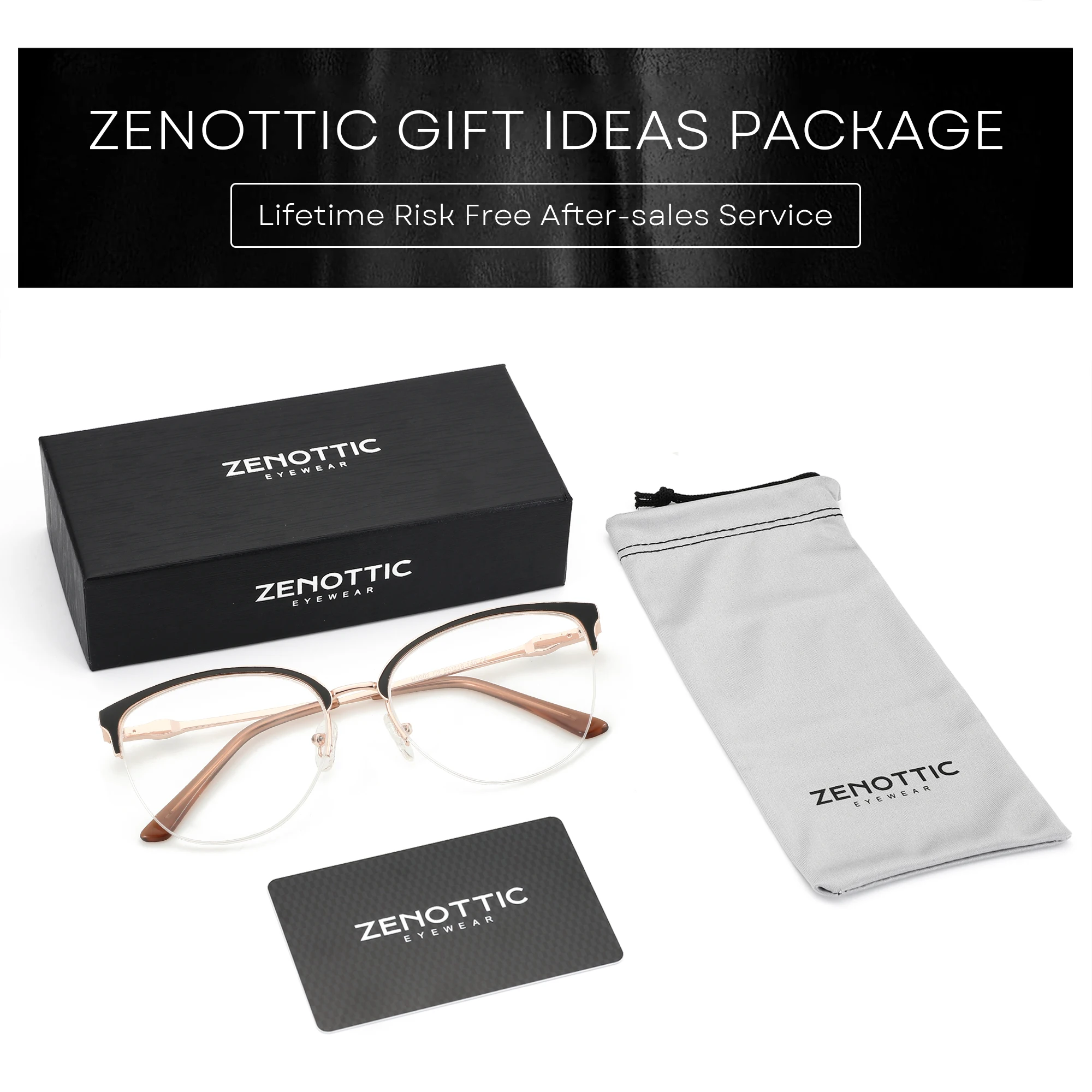 ZENOTTIC 2024 패션 고양이 눈 광학 안경 프레임, 고품질 금속 안경 나비, 처방 불가 안경 H3002